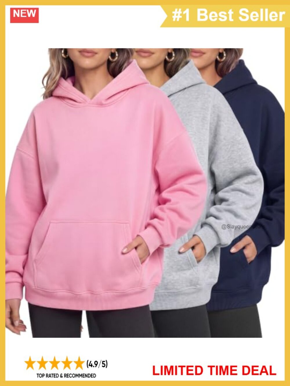 Oversized Fleece Pullover Hoodie Sweatshirts 3 Pack Womens